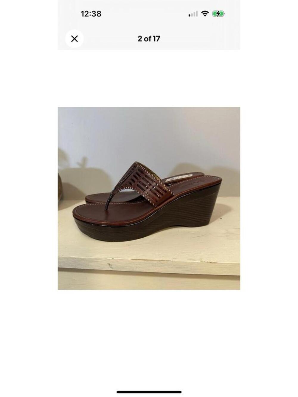 Womens 8.5 B M Cole Haan Air Bria Brown Thong Sandals Platform Wedge Wooden Heel - Picture 3 of 9